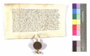 Neuenstein, St. Franciscus; Hans Grecklin bekennt seine Leibeigenschaft gegenüber Albrecht von Hohenlohe; Siegel: Zürch von Stetten.
