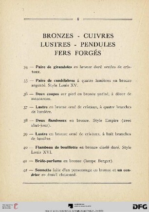 Bronzes - Cuivres Lustres - Pendules Fers Forgès (Nr. 34-54)