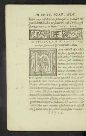 In Epistolam Ioannis Primam, argumentum per Erasmum Roter.
