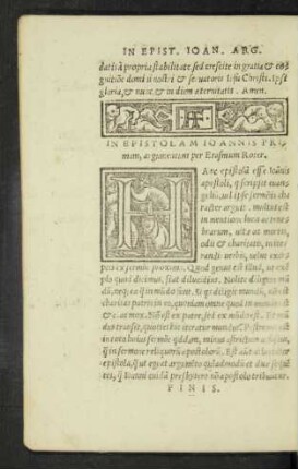 In Epistolam Ioannis Primam, argumentum per Erasmum Roter.
