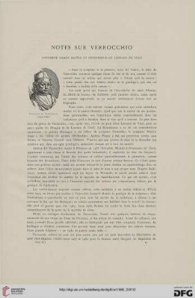 12: Notes sur Verrocchio considéré comme maitre et précurseur de Léonard de Vinci