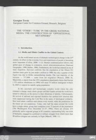 Georgios Terzis The 'Other'/ 'Turk' In The Greek National Media: The Construction Of "Oppositional Metaphors"