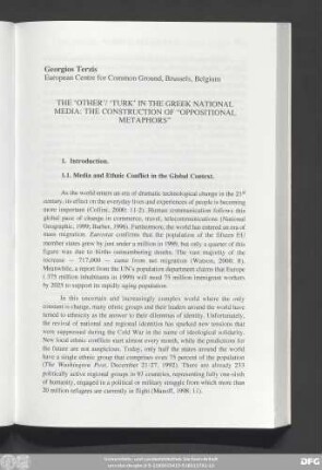 Georgios Terzis The 'Other'/ 'Turk' In The Greek National Media: The Construction Of "Oppositional Metaphors"