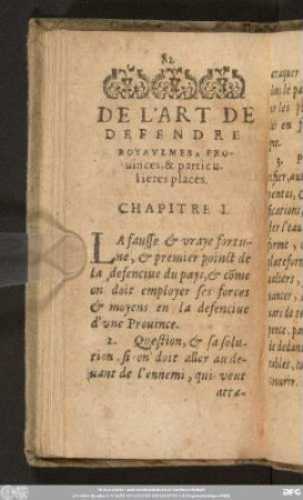 De L'Art De Defendre Royaulmes, Provinces, & particulieres places.