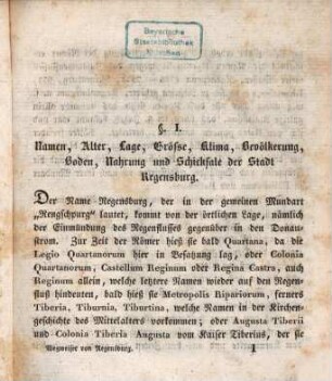 Neuester Wegweiser durch die Kreis-Hauptstadt Regensburg und ihre Umgebungen : mit 2 Stahlstichen