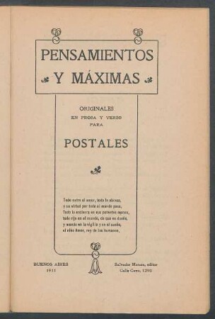 Pensamientos y máximas : originales en prosa y verso para postales