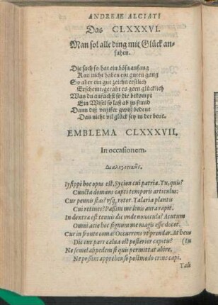 Emblema CLXXXVII. In occasionem. Διαλογιςικῶς.
