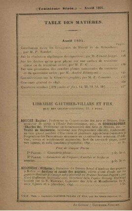 Table des matières. Avril 1894.
