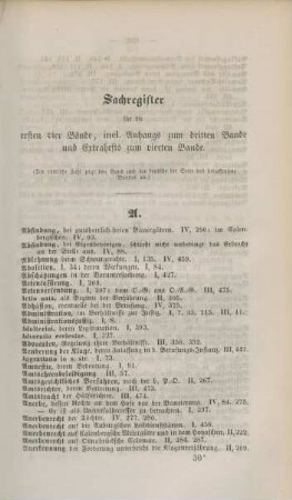 Sachregister für die ersten vier Bände, icl. Anhangs zum dritten Bande und Extraheft zum vierten Bande