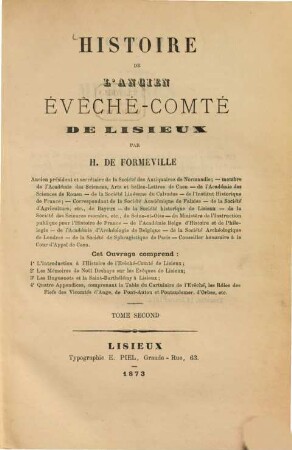Histoire de l'ancien Évêché-Comté de Lisieux, 2