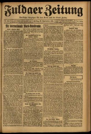 Erste Ausgabe vom Freitag, den 30. September 1921.