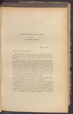 Opiniones de un sanjuanino sobre Anatole France