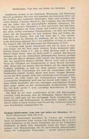 477-478 [Rezension] Muckermann, Hermann, Vom Sein und Sollen des Menschen