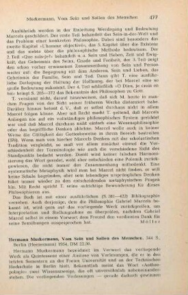 477-478 [Rezension] Muckermann, Hermann, Vom Sein und Sollen des Menschen