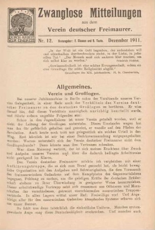Nr. 12. Dezember 1911.