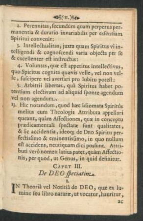 Caput III. De Deo speciatim.