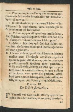 Caput III. De Deo speciatim.