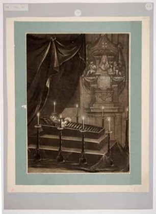 Die Aufbahrung eines Leichnams aus der kurfürstlichen Familie der Wettiner von Sachsen, vermutlich Kurfürst Johann Georg IV. (1668-1694)