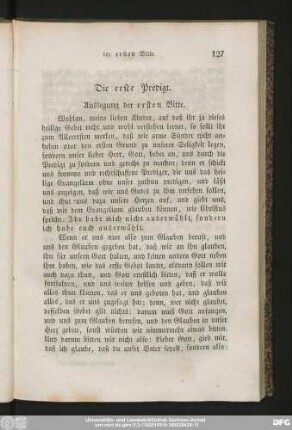 Die erste Predigt. Auslegung der ersten Bitte.