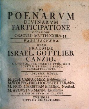 De poenarum divinarum participatione : occasione oraculi Matth. XXIII. v. 35, Pars 2