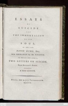 Essays On Suicide And The Immortality Of The Soul