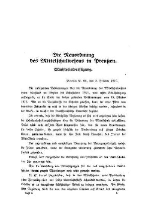 Die Neuordnung des Mittelschulwesens in Preußen : Ministerialverfügung