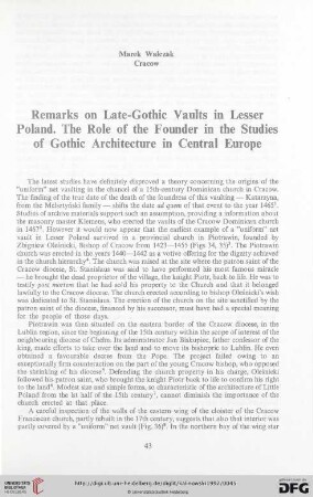 Remarks on Late-Gothic Vaults in Lesser Poland. The Role of the Founder in the Studies of Gothic Architecture in Central Europe