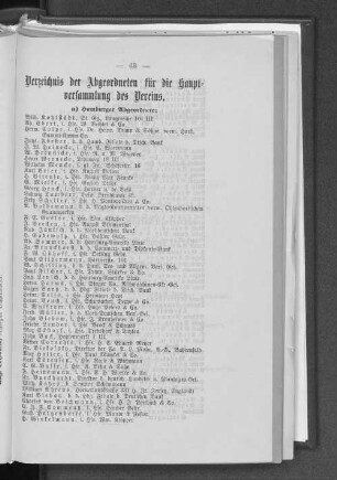 Verzeichnis der Abgeordneten für die Haupt-Versammlung des Vereins.