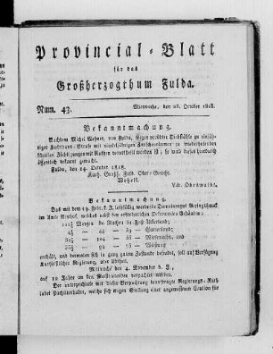 Num. 43, Ausgabe vom 28. Oktober 1818