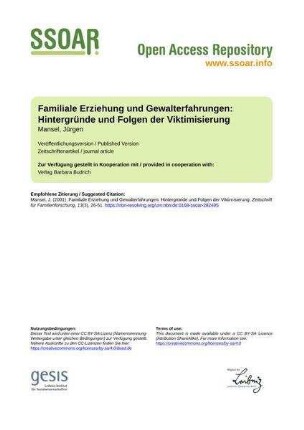 Familiale Erziehung und Gewalterfahrungen: Hintergründe und Folgen der Viktimisierung