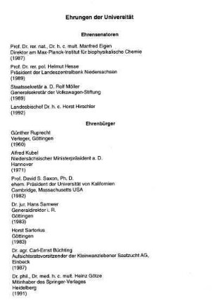 Ehrungen der Universität