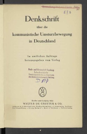 Denkschrift über die kommunistische Umsturzbewegung in Deutschland