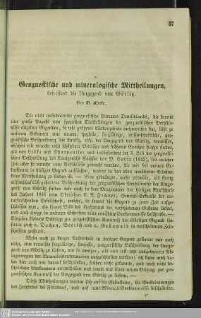 Geognostische und mineralogische Mittheilungen, betreffend die Umgegend von Görlitz