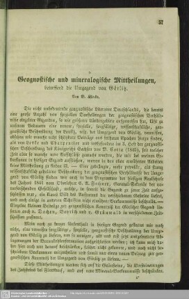 Geognostische und mineralogische Mittheilungen, betreffend die Umgegend von Görlitz