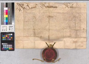 Kaiser Rudolf II. bestätigt Heinrich Herzog von Sachsen, Erzbischof von Bremen, Administrator zu Osnabrück, die Regalien des Fürstbistums Paderborn. SA des Ausstellers US, Kanzleivermerke