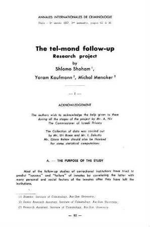 62-90, The Tel-Mond Follow-up, research project