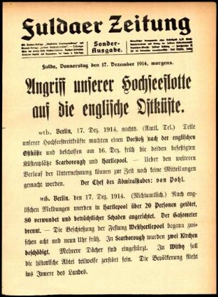 Erste Ausgabe vom Donnerstag, den 17. Dezember 1914.