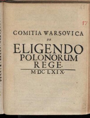 Comitia Warsovica De Eligendo Polonorum Rege