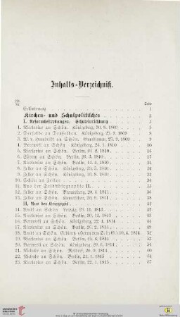 Inhalts=Verzeichniß