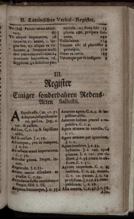 III. Register Einiger sonderbahren Redens-Arten Sallustii.