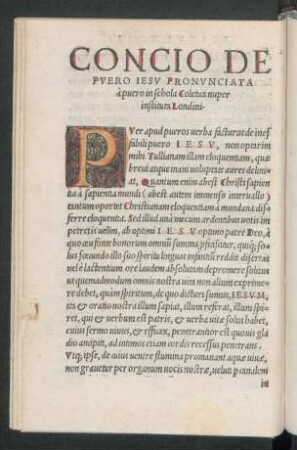 Concio Puero Iesu Pronunciata a puero in schola Coletica nuper instituta Londini.
