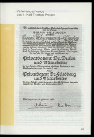 Verleihungsurkunde des 1. Karl-Thomas-Preises (Heft 93)