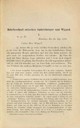 Briefwechsel zwischen (Franz Xaver) Gabelsberger und (Franz Jakob) Wigard : Im Auftrage der Erben Wigards und mit Genehmigung des Gabelsberger Stenographen-Centralvereins zu München herausgegeben