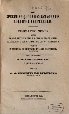 De specimine quodam carcinomatis columnae vertebralis : Diss. med.