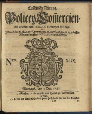 Nro. XLIX, Montags, den 3. Dec. 1742