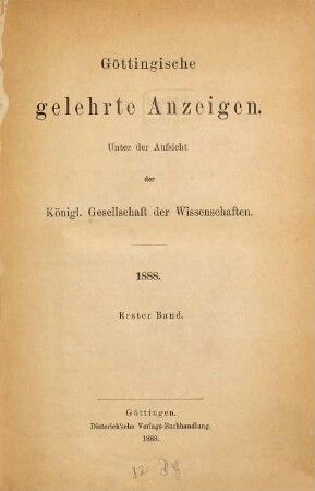 Göttingische gelehrte Anzeigen : unter Aufsicht d. Akademie der Wissenschaften. [150.] 1888, 1