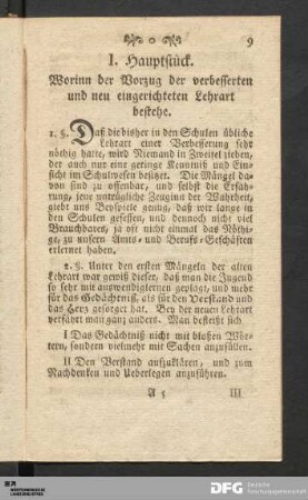 I. Hauptstück. Worinn der Vorzug der verbesserten und neu eingerichteten Lehrart bestehe.