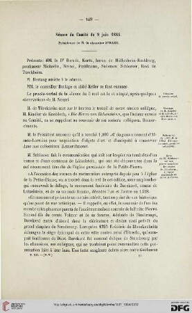 Séance du Comité du 9 juin 1884