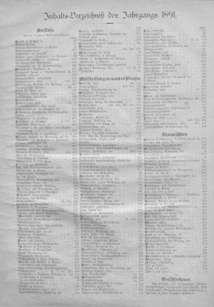 Inhalts-Verzeichniß des Jahrgangs 1891.