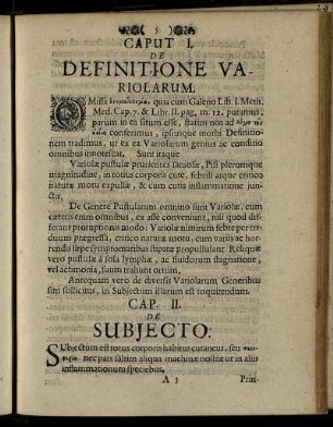 Caput I. De Definitione Variolarum. - Cap. VII. De Methodo Medendi.